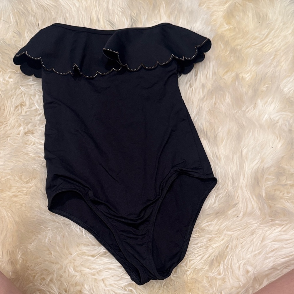 Zimmermann Black Off-Shoulder Scalloped One-Piece Swimsuit